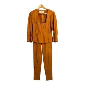 Vintage Salamander Suede Leather Outfit Jacket Pants set 80s 90s M Retro